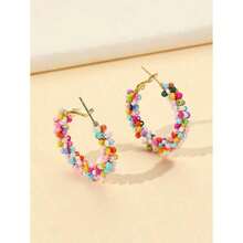 1pair Fashion Beaded Hoop Earrings For Women For Ear Decoration - Multicolor - View 5