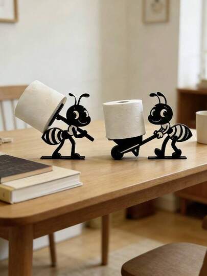 2pcs New Ant-Shaped Tissue Box Holder, Creative Decorative Accessory For Bathroom & Living Room, Multifunctional Toilet Paper Storage, Stable Standing Design