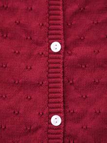Infant Girls' Solid Color Soft Lightweight Hollow Floral Button Long Sleeve Knit Cardigan Sweater, Suitable For All Seasons Wear At Home Or Matching Outfits, Also As Eid Al-Fitr Gift - Burgundy - View 3