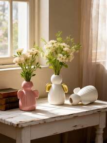 1 vază creativă pentru flori, stil drăguț și rafinat, modele multiple, obiecte artizanale din ceramică, potrivite pentru grădină, pervaz, decor de masă, sufragerie, ideale pentru aniversare, cadouri de sărbători, perfecte pentru prieteni și familie, alegerea ideală pentru decorațiuni de sărbători. - Multicolor - Vizualizare 3