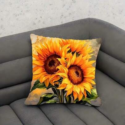 Funda de almohada plana 2D con estampado floral de girasoles de primavera, de fibra de poliéster suave de 17.7X17.7 pulgadas, con cremallera. Presenta bordado no real.
