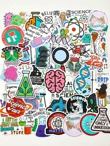 100张不重复的科学主题贴纸，涵盖化学、生物、物理等元素，趣味十足，适合DIY装饰，适合年轻人和手账爱好者（款式随机） - A - 查看 2