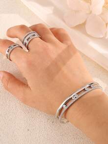 rakol 3pcs Luxury Shiny Hollow Inlaid Zirconia Women Jewelry Set, Bracelet & Ring Set Suitable For Party Layering - Hollow Out Set - View 10