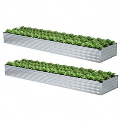 2 Pack 6x3x1FT Galvanized Raised Garden Beds Kit Outdoor Metal Gardening Planter Box For Vegetable Elevated Flower HerbsSilver