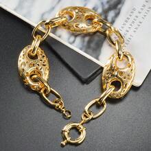 1 chiếc vòng tay nữ sang trọng kiểu cổ điển mạ vàng 14K với khóa hình mũi heo kiểu thủy thủ, thích hợp để đeo hàng ngày, dự tiệc, tiệc chiêu đãi, ngày lễ, cũng có thể dùng làm quà tặng. - Vàng - Xem 1