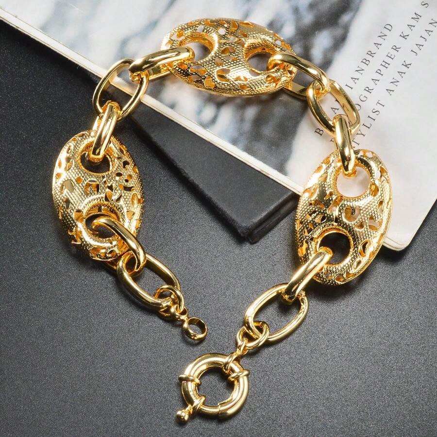 1 chiếc vòng tay nữ sang trọng kiểu cổ điển mạ vàng 14K với khóa hình mũi heo kiểu thủy thủ, thích hợp để đeo hàng ngày, dự tiệc, tiệc chiêu đãi, ngày lễ, cũng có thể dùng làm quà tặng. - Vàng - Xem 1