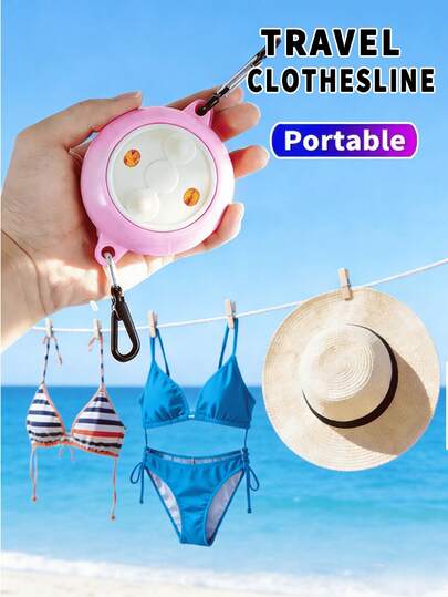 1pc Outdoor Travel Portable Windproof Non-Slip Retractable Clothesline - Collapsible Clothesline For Hotel Indoor Use, Lightweight And Compact With Handle, Suitable For Outdoor Fishing And Camping, Camping Essential, Fun Design, Durable Plastic, Adjustable Length Clothesline, Windproof And Non-Slip, Lightweight And Practical, Suitable For Men And Women, Camping, Outdoor Travel, Business Trip, Hotel