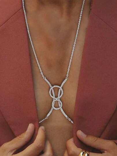1pc Silver Sexy Circle Chest Chain, Summer Beach Bikini Body Jewelry Accessory For Women, Music Festival