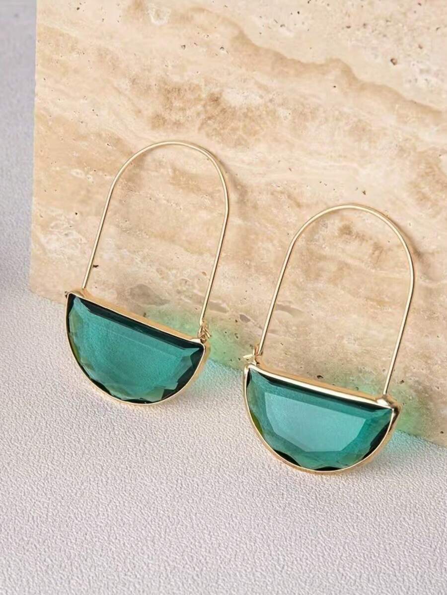 一对创意百搭优雅半圆形水晶耳环，奢华简约珠宝礼品，适合女性日常、派对、旅行佩戴 - 彩色 - 查看 1