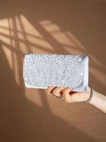REMANLAND Luxurious And Sparkling Clutch With Full Crystal Radial Pleated Detail, Boasting A Dazzling 3D Pleated Texture, Bold Crystal Embellishment And A Timeless Envelope Shape. Perfect For Formal Balls, Gala Dinners And Red Carpet Events, Making A Bold And Glamorous Statement Effortlessly. It Is The Best Gift For Women - Silver - View 3