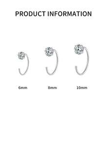 1pc S925 Sterling Silver Fashion Minimalist Four-Claw Zirconia Nose Ring, Suitable For Women's Daily Wear, Body Piercing Jewelry Accessory, Gift For Friends - Single - View 4
