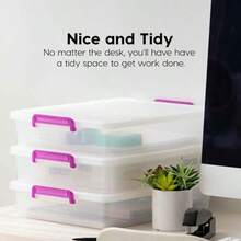 IRIS USA 5.7 L Cajas de Almacenamiento de Plástico con Cierres Paquete de 6 para Organizar útiles de Escritorio Papelería Arte y Suministros del Hogar Transparente/Violeta - Violeta - Ver 6