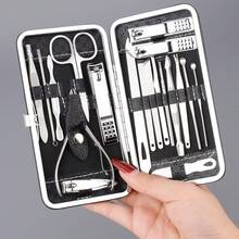 19件套不锈钢指甲钳套装，带收纳盒，包含指甲修剪器和美甲工具，一套完整的指甲钳和指甲护理套装 - 黑色 - 查看 8