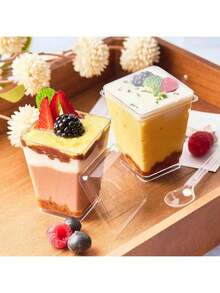 100/60个 5盎司透明方形塑料甜点杯，非常适合盛装布丁、慕斯和开胃菜 - 透明 - 查看 10