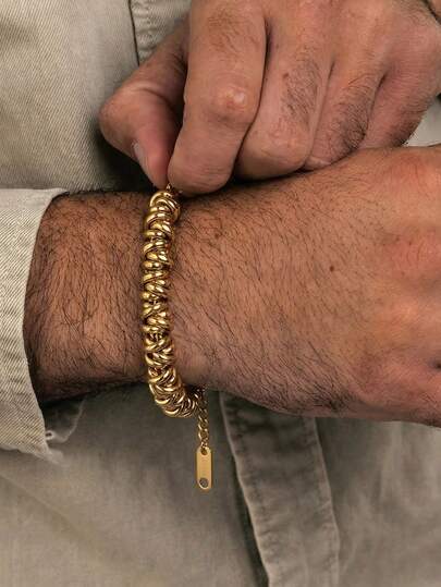 1pc Women's 18K Gold-Tone Vintage Twist Chain Bracelet, Stainless Steel Braided Jewelry, Adjustable Layered Wear, Suitable For Mother's Day, Christmas, Thanksgiving, Halloween, Wedding, Party, Daily Wear, Anniversary, Valentine's Day, Bridesmaid Gift, Boho Style Accessory