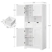 57.8" H Tall Bathroom Storage Cabinet with 4 Doors and 2 Adjustable Shelves Freestanding Bathroom Cabinet with 2 Drawers Kitchen Cabinets and Pantry Cupboard for Kitchen Dining Room White - Blanco, 2 cajones - Ver 4