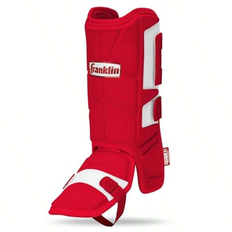 Franklin Sports Baseball + Softball Leg Guard - PRT Series Adult Shin + Foot Shield for Batting - Protective Leg + Ankle Guard with Toe Plate - Right Hand + Left Hand Hitters - Red - One Size - Rojo - Ver 1