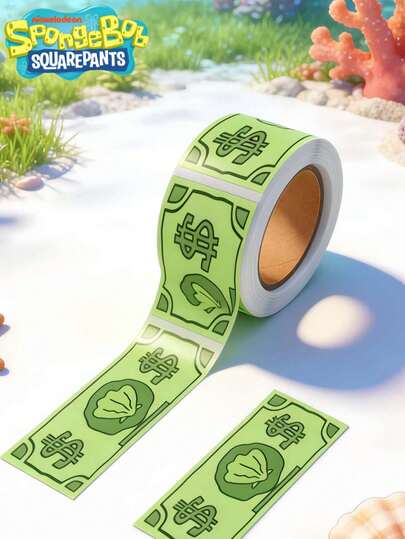  120pcs SpongeBob SquarePants And Patrick Star Style Sticker Roll - Random Designs, Bikini Bottom Banknote Decorative Cartoon And Washi Tape With SpongeBob SquarePants, Patrick Star, Squidward, Sandy, Plankton, Mr. Krabs Characters, Soft Colors, Suitable For Crafts, Gift Packaging, Phone And Cup Decoration, Birthday Themes And DIY Projects, Cute Cartoon DIY Decorative Stickers, Applicable To Phone Cases, Laptops, Notebooks, Guitars, Cups, Stationery, Waterproof Stickers, Picture For Reference Only, Actual Product Prevails