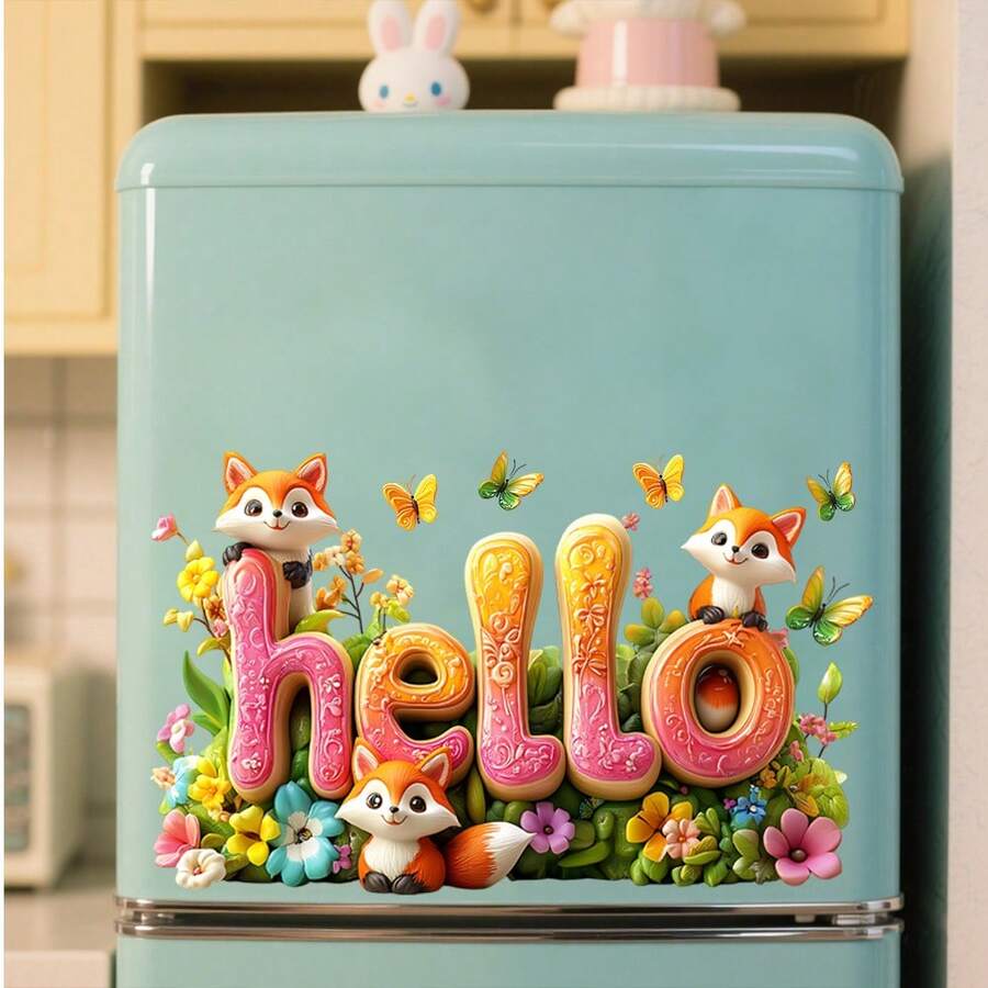 1/3pcs Spring Summer 3D Floral Raccoon Fox Static Cling Window Film, Non Adhesive Reusable Removable Glass Decal, Coastal Aesthetic Living Room Balcony Sliding Door Indoor Home Decor Gift