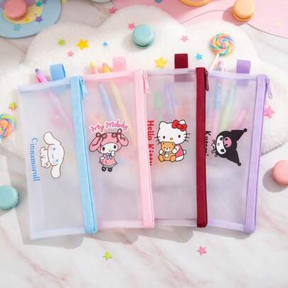 SANRIO Hộp đựng bút 1 chiếc, thiết kế dung tích lớn với nhiều kiểu dáng, cần thiết cho văn phòng, du lịch, tựu trường, món quà tuyệt vời, có khóa kéo.