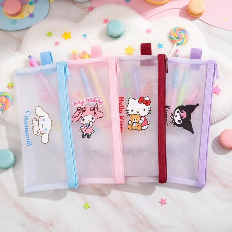 SANRIO 1 pieza Estuche para lápices, diseño de gran capacidad con múltiples estilos, esencial para la oficina, los viajes, el regreso a la escuela, un gran regalo, cierre con cremallera - Multicolor - Ver 1