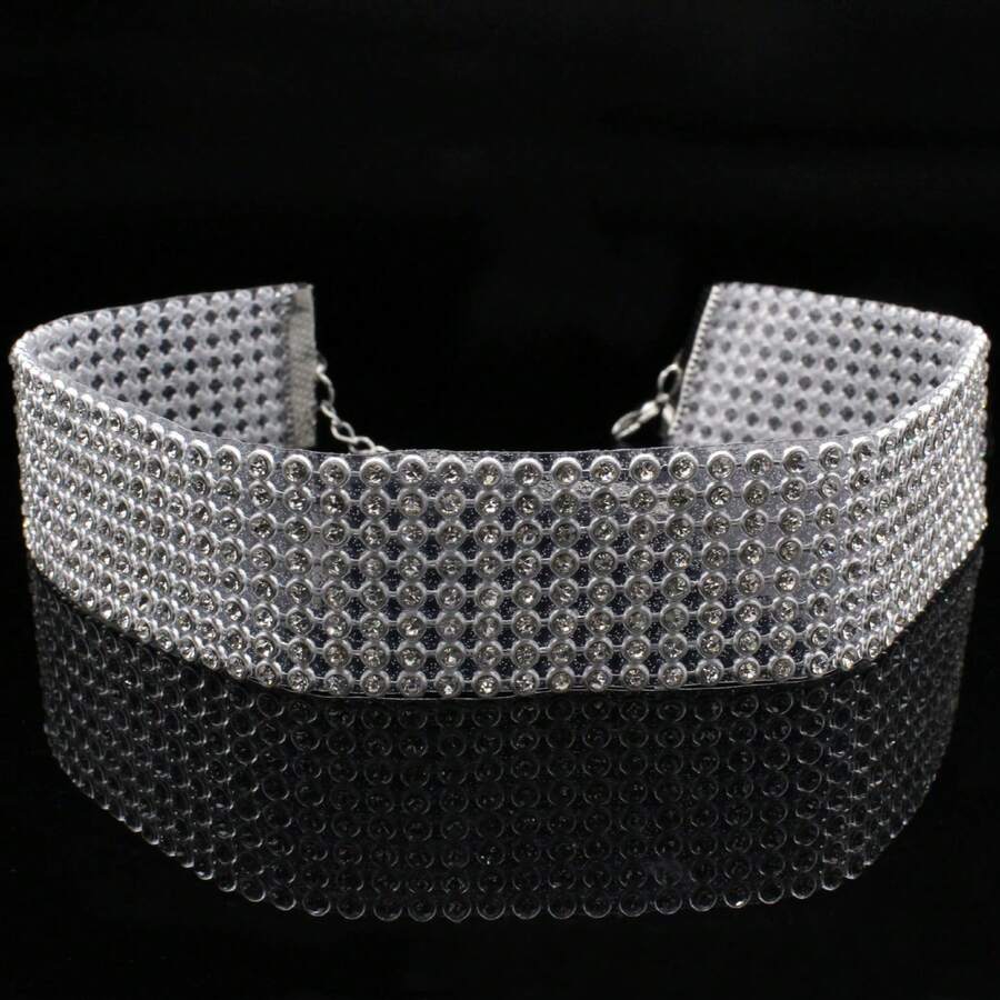 1PC Bling Rhinestone Choker Necklace For Women Wedding Party Daily Wear - Silver - View 1