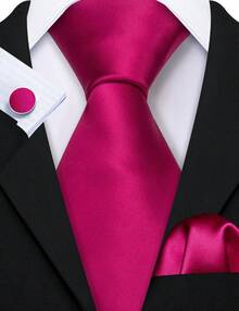 4pcs Mens Tie Pink Necktie Pocket Square Cufflinks Ring Set Wedding Formal Casual Office - Hồng - Xem 3
