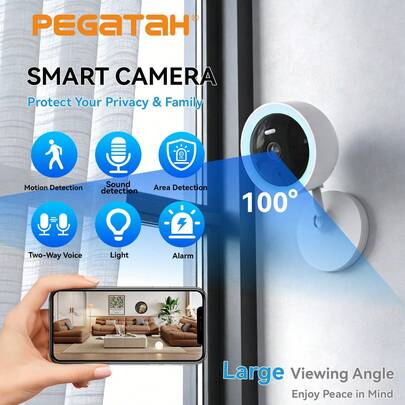 500万像素WiFi摄像头，宠物摄像头，卡片摄像头，小型家用摄像头，固定摄像头，实时查看婴儿和宠物，支持彩色夜视、双向语音、移动侦测警报（产品不含电源适配器）