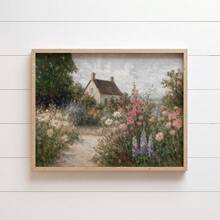 1pc Vintage French Country Cottage Garden Wall Art Impressionist Floral Path Printed Canvas Painting, Countryside Poster, Farmhouse Decor For Bedroom, Living Room, Bathroom, Women Gift, Framed Or Unframed - Pattern - View 3