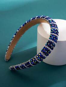 Royal 1pc Women's Korean Style Faux Pearl & Rhinestone Decor Headband Tiaras,Hairband,Hair Hoop Headbands - Màu xanh lam - Xem 2