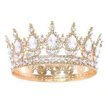 Rhinestones Birthday Party Kit Gold Tiara Crown Birthday Sash Women Happy Birthday Hair Accessories Prom Gifts Decorations - Vương miện vàng - Xem 13
