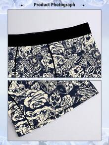 DOKER 1 chiếc quần boxer nam kiểu dáng độc đáo, họa tiết Chicano, tông màu retro tối, chất liệu vải dệt kim, kiểu dáng thể thao rộng rãi, thoáng khí và thấm hút mồ hôi, mềm mại và thân thiện với da, quần lót boxer thể thao thường ngày. - Nhiều màu - Xem 6