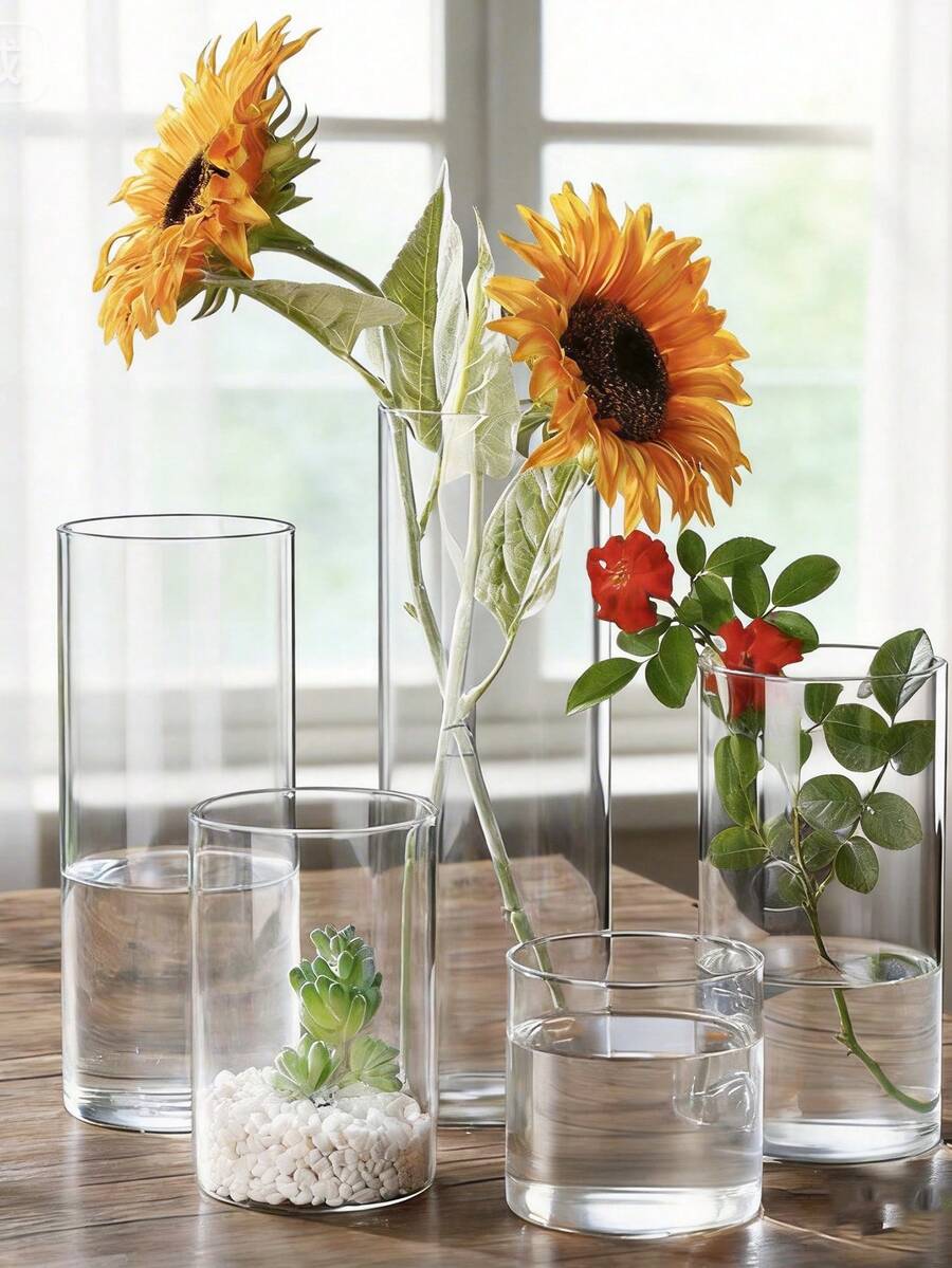1pc Transparent Glass Planter, Desktop Green Plant Pot, Home Decor Vase, Living Room Centerpiece, Tabletop Decorative Glass Vase - Clear - View 1
