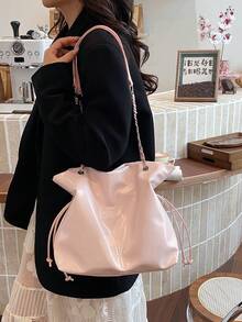 2026 Spring New Arrival Niche Commuter Shoulder Bag, Fashion Casual Tote Bag, Large Capacity Retro Chain Handbag For Women - Pink - View 10