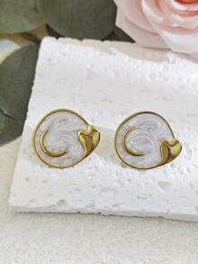 INS New Waterproof Stainless Steel Moon & Face Enamel Earrings, Fashion Multicolor Stainless Steel Jewelry Gold Earring Set, Enamel Earrings, Minimalist Round Earrings Suitable For Women, Black, Green, Red & White Earrings, Retro Summer Beach Bikini Accessories, Wedding Dress Accessories - Multifunctional Jewelry Suitable For Swimming, Bathing, Workout, Ideal For Valentine's Day, Birthday, Mother's Day, Holiday Surprise Gift - Gold - View 5