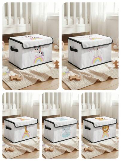 1个彩虹可爱宠物图案可折叠收纳盒，带提手，多用途收纳箱，适用于婴儿房、卧室、存放婴儿衣物、床底收纳、玩具收纳
