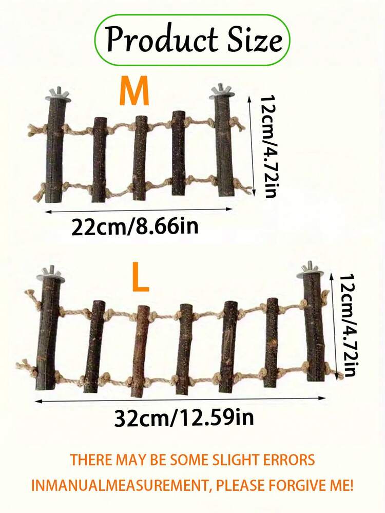 Adjustable Parrot Climbing Ladder, Natural Wooden Rope Ladder For Small/Medium Parrots, Multi-Position Perch Platform, Bird Cage Accessory, Parrot Toy - View 2
