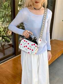 Sac à bandoulière mode femme imprimé cerises, sac à épaule, convient comme cadeau pour la fête des mères à porter avec des tenues d'été, sac carré petit avec fermeture éclair et porte-monnaie, peut contenir un téléphone, un appareil photo, un portefeuille, idéal pour les voyages d'été, les vacances, la photographie, cadeau de vacances pour les amis - Multicolore - Voir 6