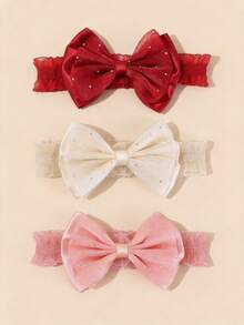 3pcs Set Lace Bow Baby Headbands, Newborn Elastic Solid Color Headwraps, Princess Girl Infant Hair Accessories Gift - Multicolor - View 6