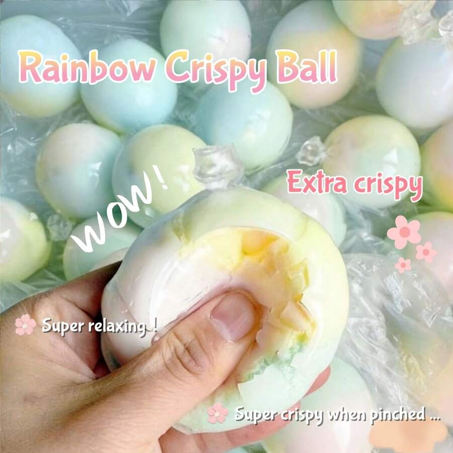 Rainbow Crispy Shell Handmade Stress Relief Ball Toy, Crunchy Popping ...