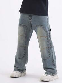 Baggy Carpenter Jeans Men's Wide Leg Pants Without Lycra Ref: 3019 - 中等水洗藍 - 查看 7