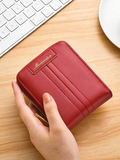 Cartera con cremallera para mujer, nueva moda con múltiples ranuras para tarjetas de gran capacidad, cartera corta de cuero para estudiantes, monedero para mujer, monedero mini, monedero pequeño, monedero lindo, esencial de viaje, monedero burdeos