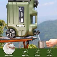7.4 Gallon Water Jug, 28L Portable Water Container With Wheel & Pull Handl, Spigot, Cleaning Brush, Detachable Hose & Extra Lid, B-PA-Free Camping Hydration Canteen, Outdoor Tank Storage PE - Green - Army Green - View 7