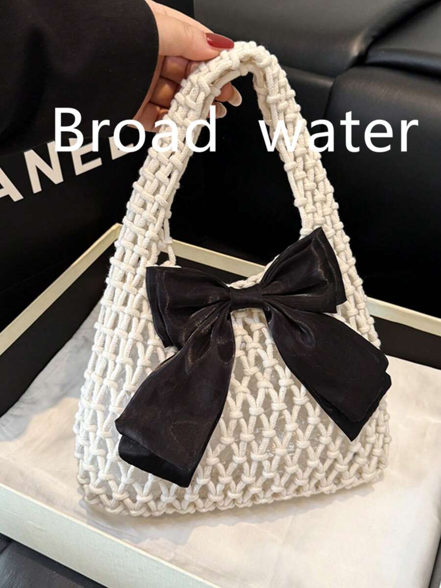 2026 New Handmade Woven Cotton Rope Hollow Net Tote Bag, Fresh Beach Vacation Handbag