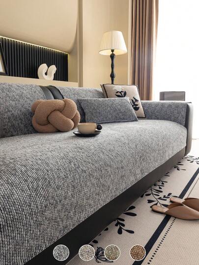 1PC New Style Simple Solid Color Chenille Sofa Cushion, Four-Season Universal, Non-Slip, Machine Washable, Pet-Friendly Anti-Soil Mat, Suitable For 1-4 Seater Sofa Cover, Premium Feel