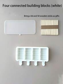 Khuôn làm kem que 3D bằng silicon | 4 ô hình thoi/sọc/trụ | Khuôn làm kem tự làm | Bao gồm 50 que gỗ | Vật dụng cần thiết cho dã ngoại/tiệc tùng | Silicon - trắng - Xem 12