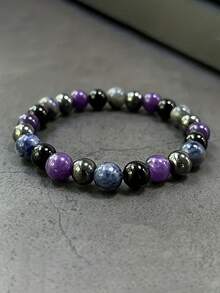 时尚优雅的天然宝石手链，镶嵌紫水晶、蓝苏打石和碧玺，能量满满，男女皆宜，日夜皆可佩戴。 - 彩色 - 查看 9