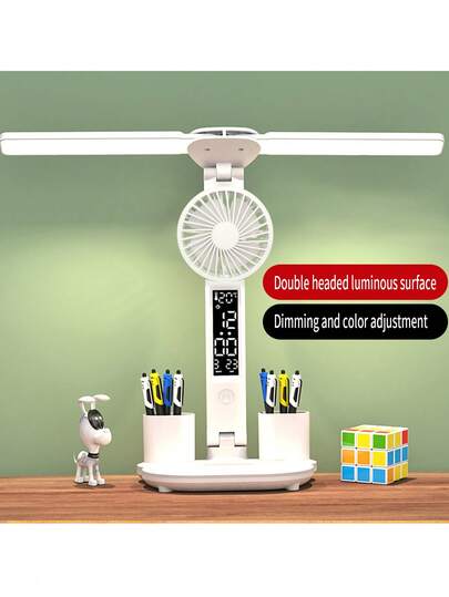 Eye-Protective LED Fan Foldable Plug-In Desk Lamp, Smart Bedroom Reading Table Lamp For Student Dormitory