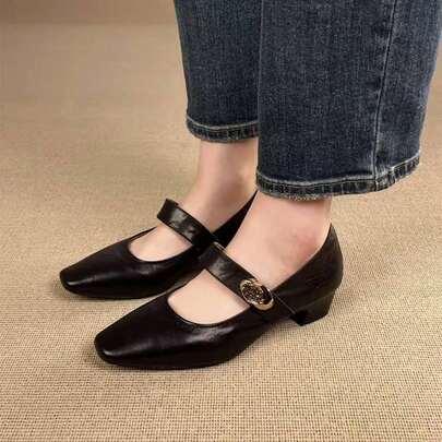 Giày cao gót Mary Jane kiểu cổ điển mới năm 2026 dành cho nữ, mũi vuông, kiểu dáng slip-on.