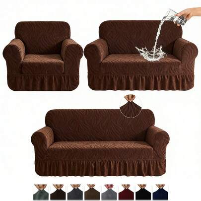 Fundas de Sofá de 3 Piezas en Color Verde Azulado, Tejido de Alta Elasticidad y Textura Jacquard con Diseño de Hojas, Incluye 1, 2 y 3 Plazas con Falda Decorativa, Protección Completa y Ajuste Perfecto, Ideal para Renovar la Decoración del Hogar, Salones y Espacios de Reunión, Regalo Premium en Celebraciones como Día de la Madre, Día de San Valentín, Navidad, Año Nuevo, Día de los Muertos, Grito de Independencia, Cyber Monday, Semana Santa, Graduaciones, Bodas, Fiestas de 15 Años y Aniversarios(Rojo/Marrón/Verde)